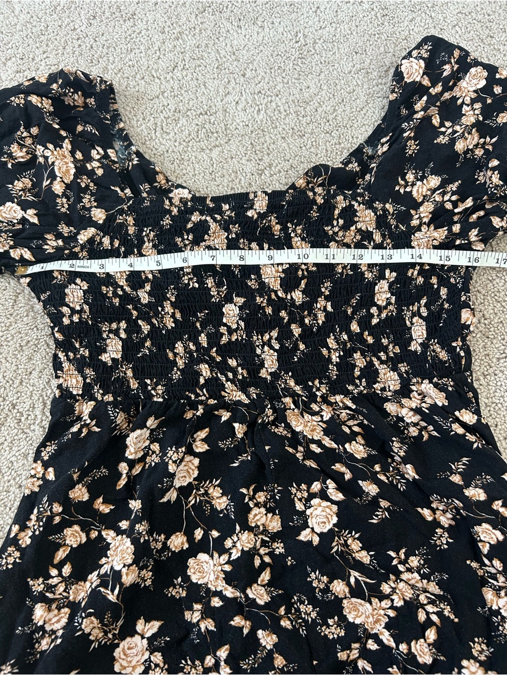 Mimi chica Festival Black Floral Midi Dress with Puff Sleeves pockets boho Chic - Picture 11 of 11